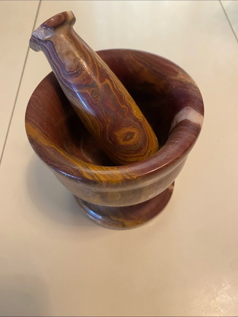 Handcrafted Onyx Mortar and Pestle - Multitone Brown & Gold